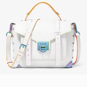 Michael Kors Manhattan Optic White and Neon Satchel. Brand New W Tags